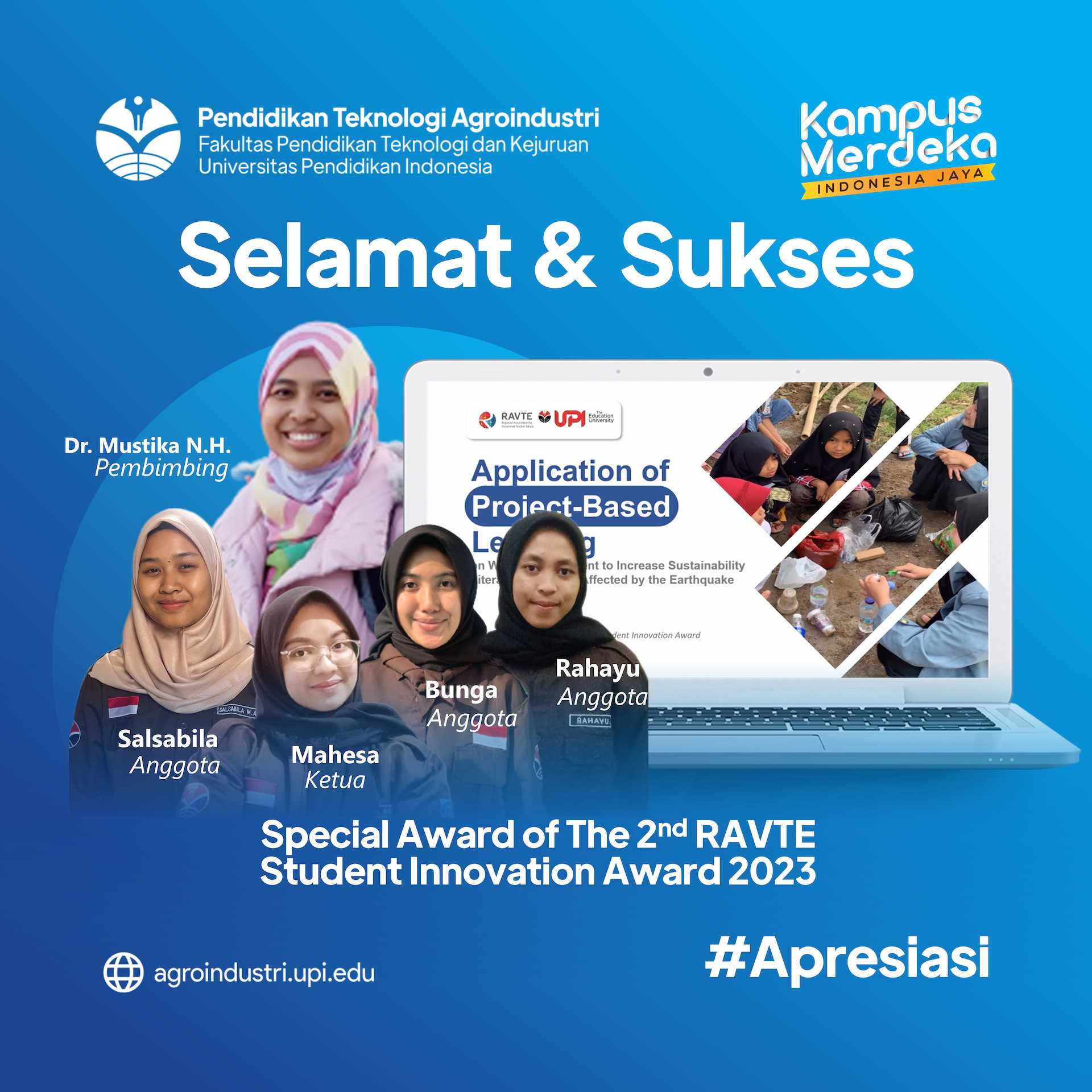 Mahasiswa Prodi Pendidikan Teknologi Agroindustri meraih Penghargaan dalam RAVTE Student Innovation Award