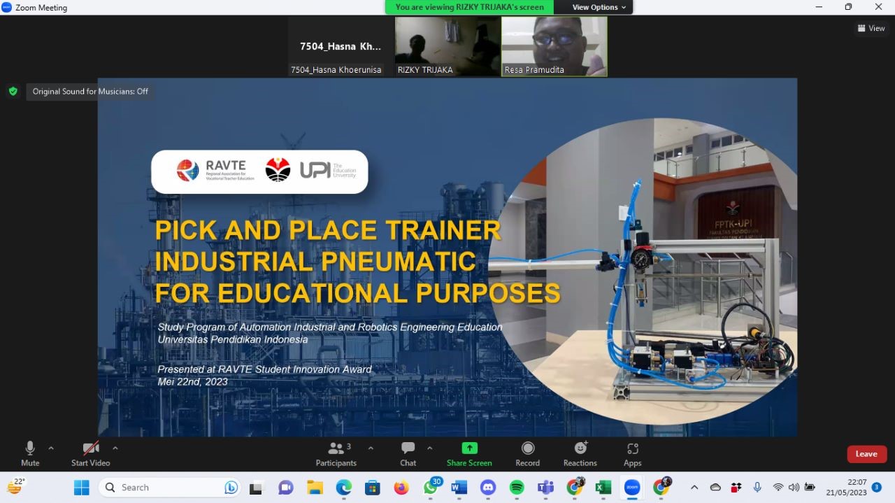 Mahasiswa Prodi Pendidikan Teknik Otomasi Industri dan Robotika Berprestasi FPTK UPI Juara di Ajang 2nd Regional Association of Vocational and Technical Education in Asia (RAVTE) Student Innovation Award