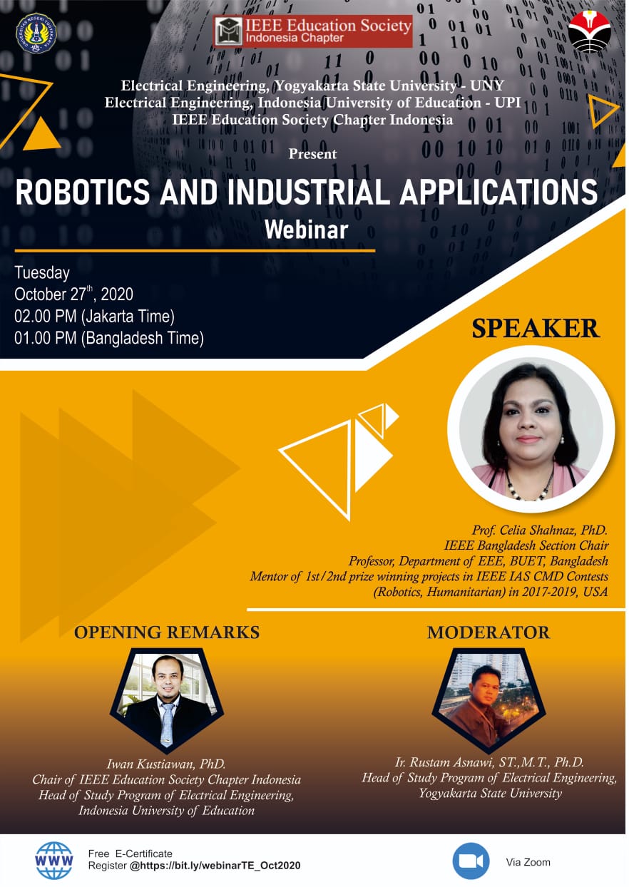 Kolaborasi Prodi Teknik Elektro FPTK UPI  dan Prodi Teknik Elektro FT UNY Selenggarakan Webinar Robotics and Industrial Applications