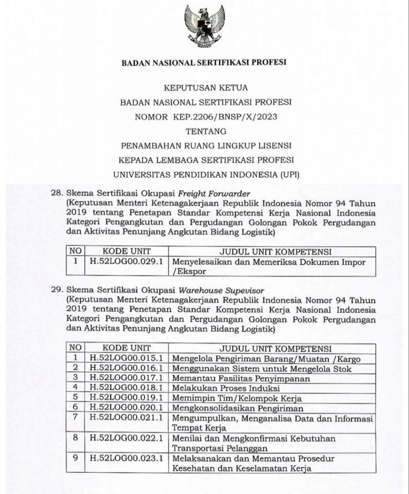 PROGRAM STUDI TEKNIK LOGISTIK RESMI BUKA SERTIFIKASI OKUPASI BIDANG LOGISTIK