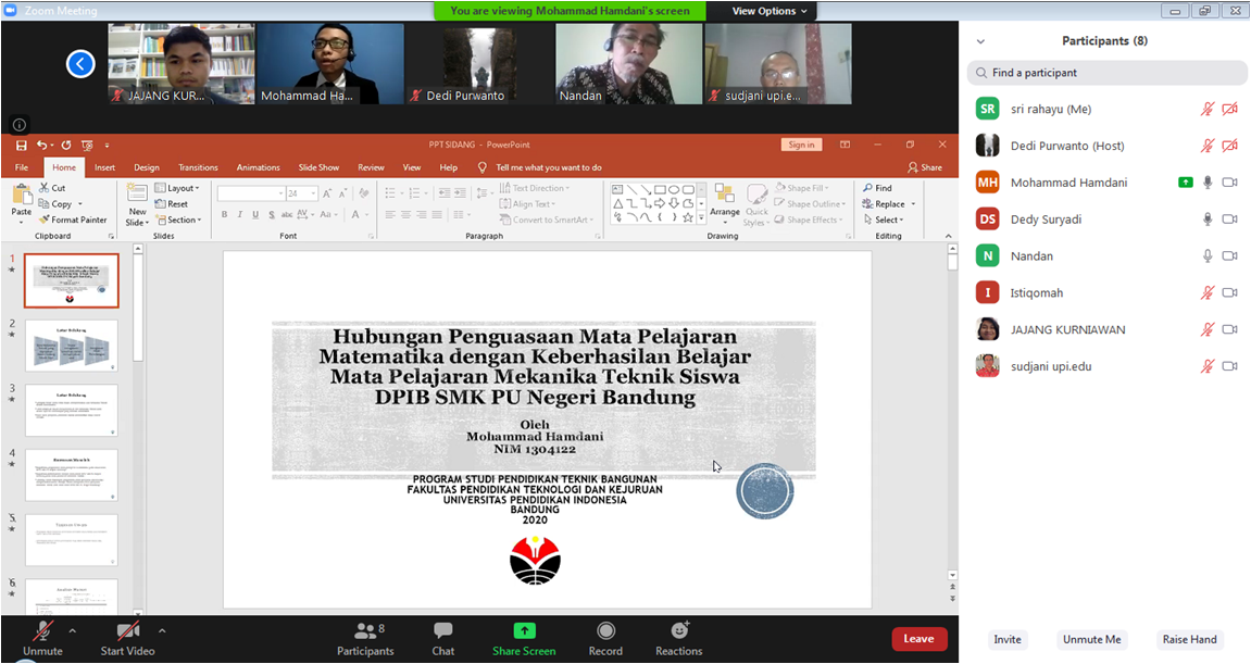 Prodi PTB FPTK UPI Gelar Ujian Sidang Sarjana Secara Online
