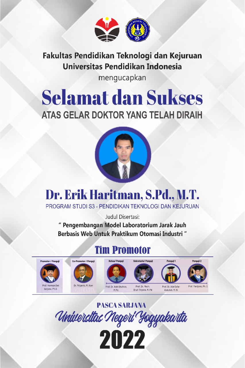 Selamat dan Sukses Atas Gelar Doktor Yang Telah Diraih Dr. Erik Haritman, S.Pd., M.T