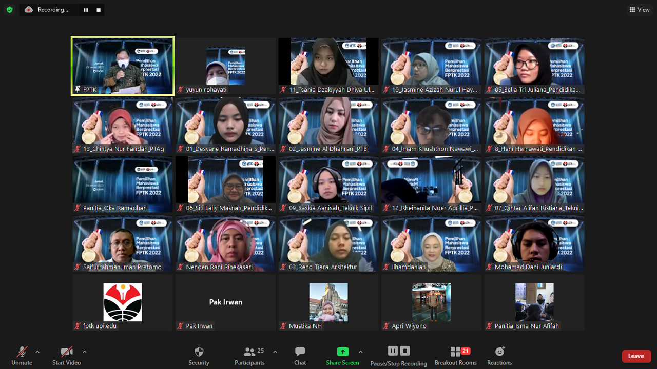 FPTK UPI selenggarakan Pemilihan Mahasiswa Berprestasi (PILMAPRES) Tingkat FPTK UPI 2022 secara virtual