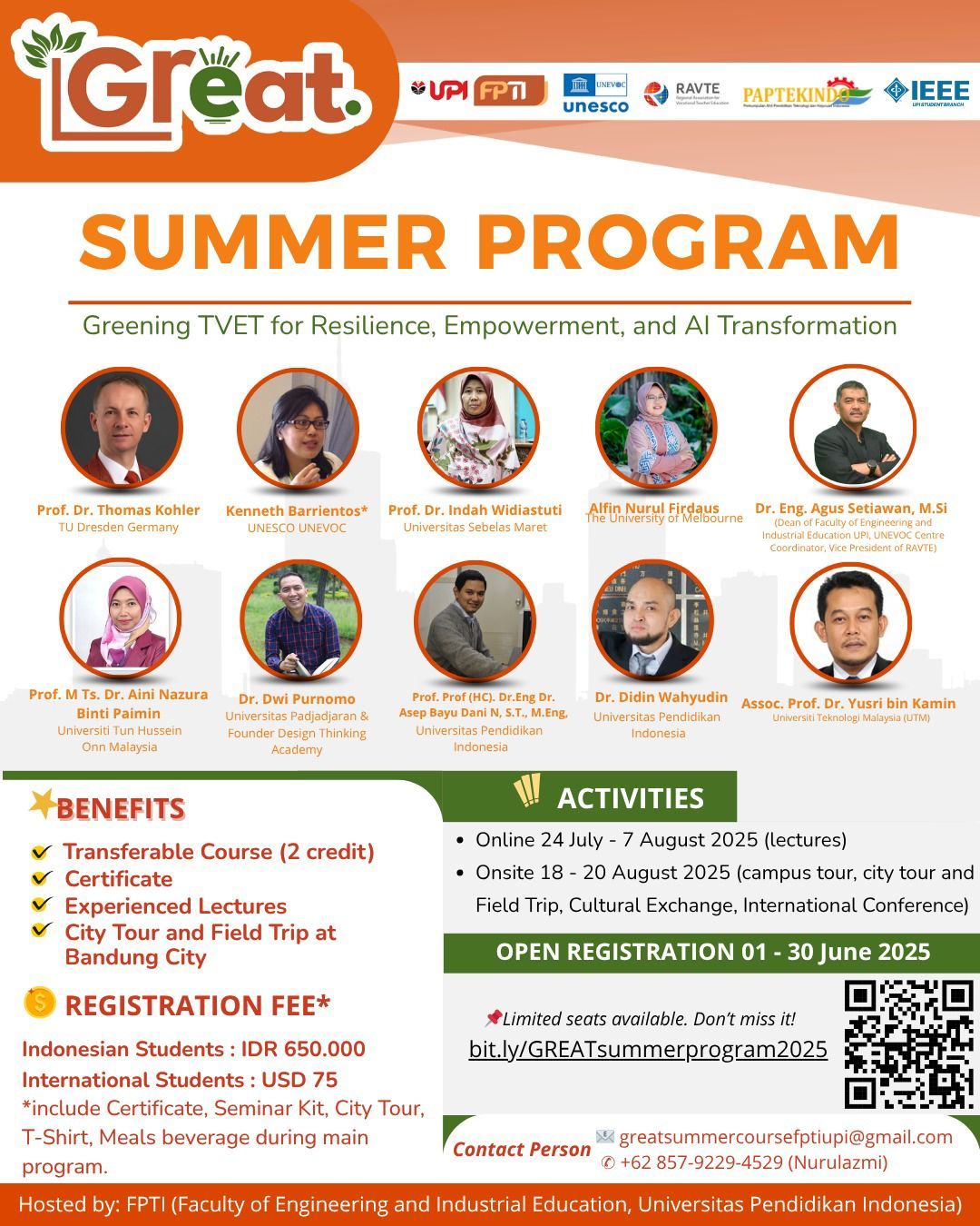 Faculty of Engineering and Industrial Education, Universitas Pendidikan Indonesia Successfully Hosts the GREAT Summer Program 2025: A Global Collaboration Toward Green and Sustainable Vocational Education