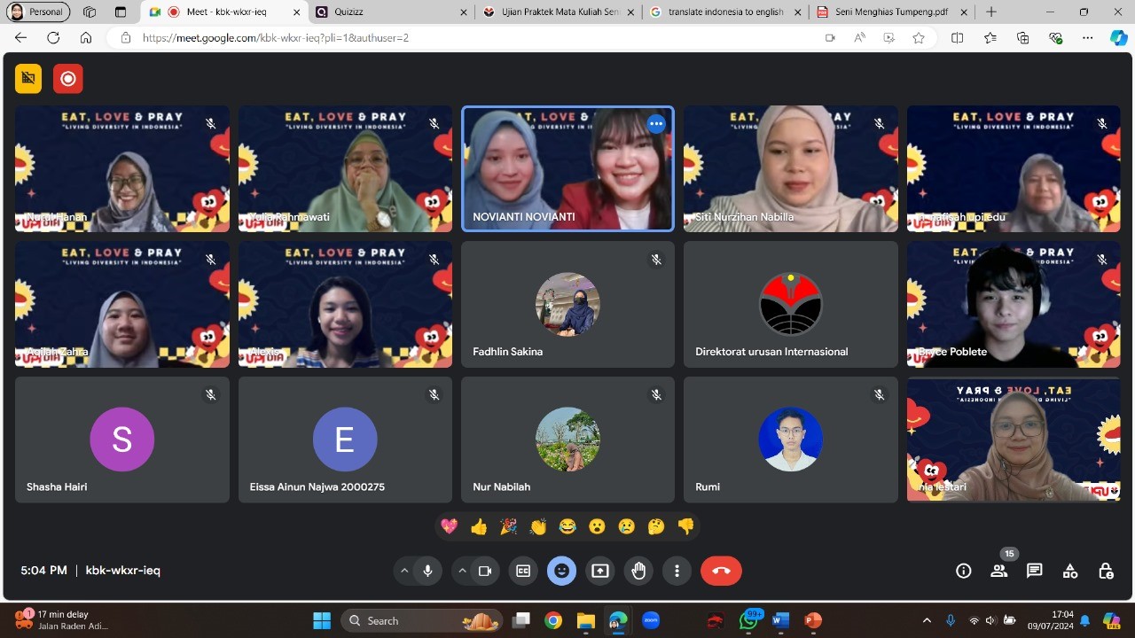 Online Lectures dalam kegiatan Summer Course Eat Love and Pray. Prodi Pendidikan Tata Boga bekerja sama dengan Direktorat Hubungan Internasional (DIA) UPI